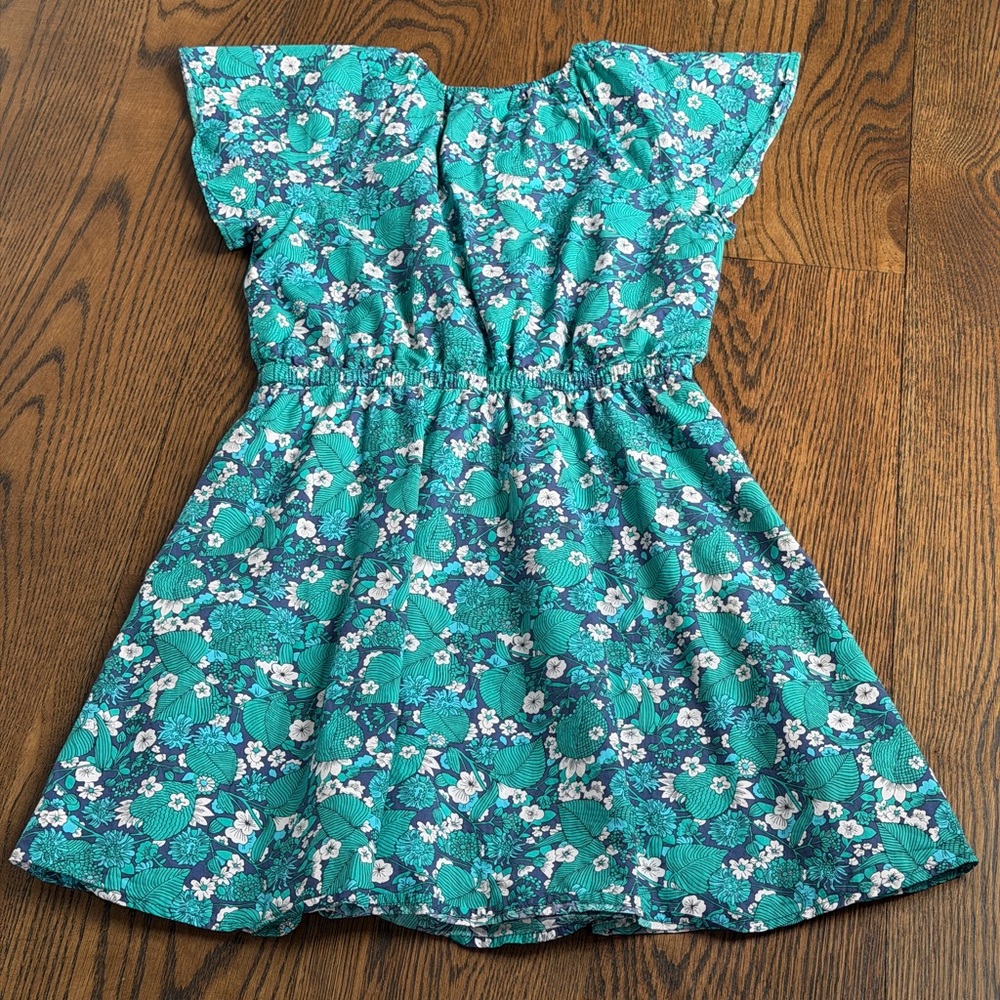 Crewcuts Teal Floral Flutter-Sleeve Dress